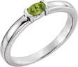 14K Gold Oval Natural Peridot Half-Bezel Family Stackable Ring - White Gold