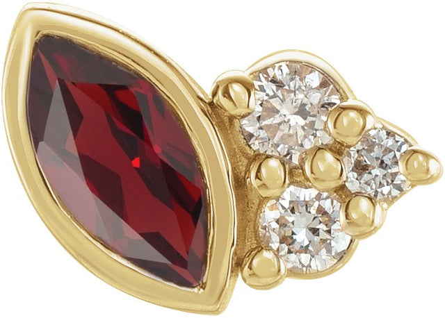 14K Gold Marquise Natural Mozambique Garnet Accented Bezel-Set Earrings - Yellow Gold