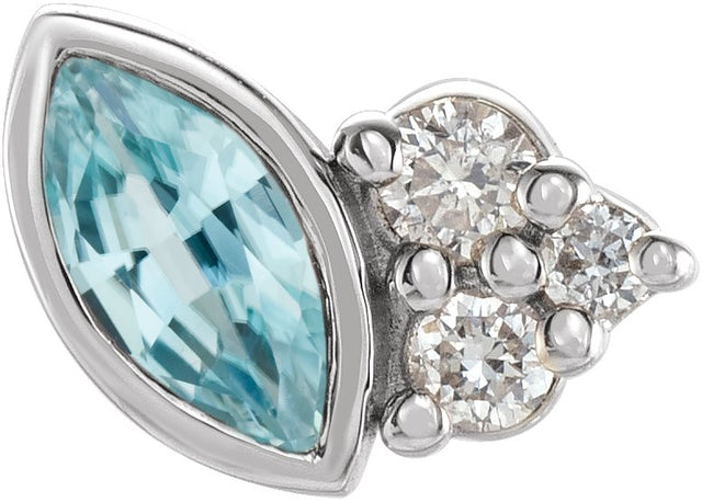 14K Gold Marquise Natural Blue Zircon Accented Bezel-Set Earrings - White Gold