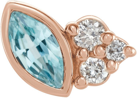 14K Gold Marquise Natural Blue Zircon Accented Bezel-Set Earrings - Rose Gold