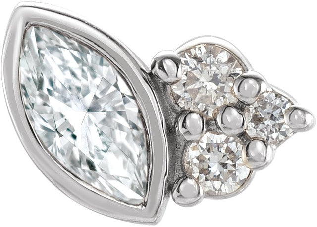 14K Gold Marquise Natural Diamond Accented Bezel-Set Earrings - White Gold