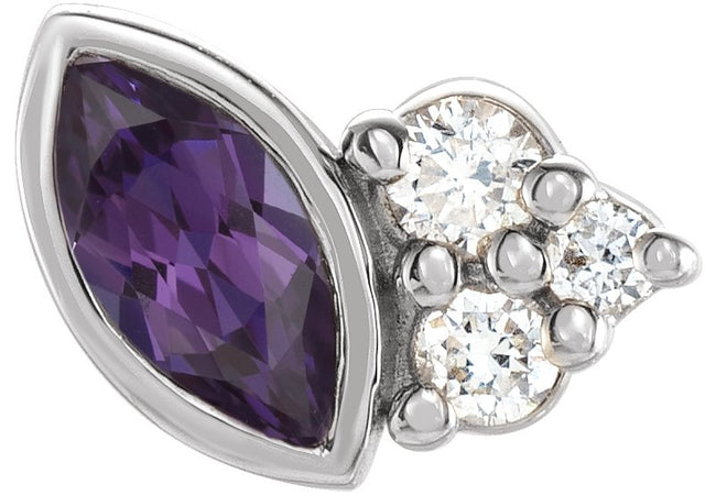 14K Gold Marquise Lab-Grown Alexandrite Accented Bezel-Set Earrings - White Gold