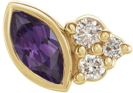 14K Gold Marquise Lab-Grown Alexandrite Accented Bezel-Set Earrings - Yellow Gold