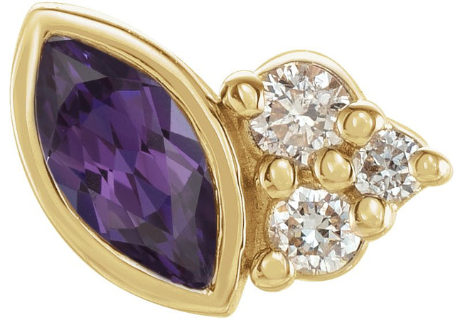 14K Gold Marquise Lab-Grown Alexandrite Accented Bezel-Set Earrings - Yellow Gold