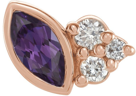 14K Gold Marquise Lab-Grown Alexandrite Accented Bezel-Set Earrings - Rose Gold