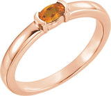 14K Gold Oval Natural Citrine Half-Bezel Family Stackable Ring - Rose Gold