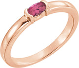 14K Gold Oval Natural Pink Tourmaline Half-Bezel Family Stackable Ring - Rose Gold