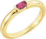 14K Gold Oval Natural Pink Tourmaline Half-Bezel Family Stackable Ring - Yellow Gold