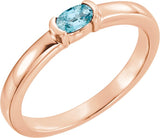 14K Gold Oval Natural Blue Zircon Half-Bezel Family Stackable Ring - Rose Gold