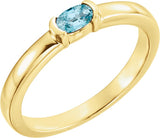 14K Gold Oval Natural Blue Zircon Half-Bezel Family Stackable Ring - Yellow Gold