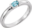 14K Gold Oval Natural Blue Zircon Half-Bezel Family Stackable Ring - White Gold