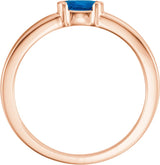 14K Gold Oval Natural Blue Sapphire Half-Bezel Family Stackable Ring - Rose Gold - view 2