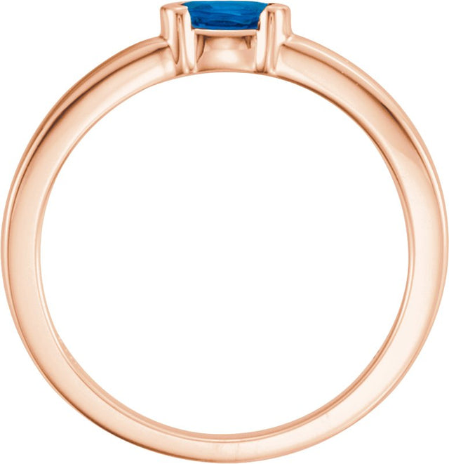 14K Gold Oval Natural Blue Sapphire Half-Bezel Family Stackable Ring - Rose Gold - view 2