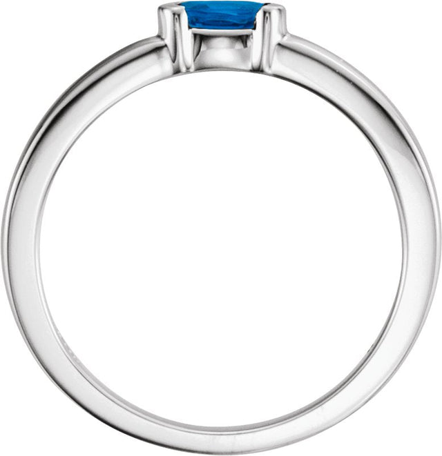 14K Gold Oval Lab-Grown Blue Sapphire Half-Bezel Family Stackable Ring - White Gold - view 2