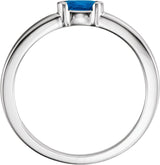 14K Gold Oval Natural Blue Sapphire Half-Bezel Family Stackable Ring - White Gold - view 2