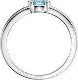 14K Gold Oval Natural Blue Zircon Half-Bezel Family Stackable Ring - White Gold - view 2