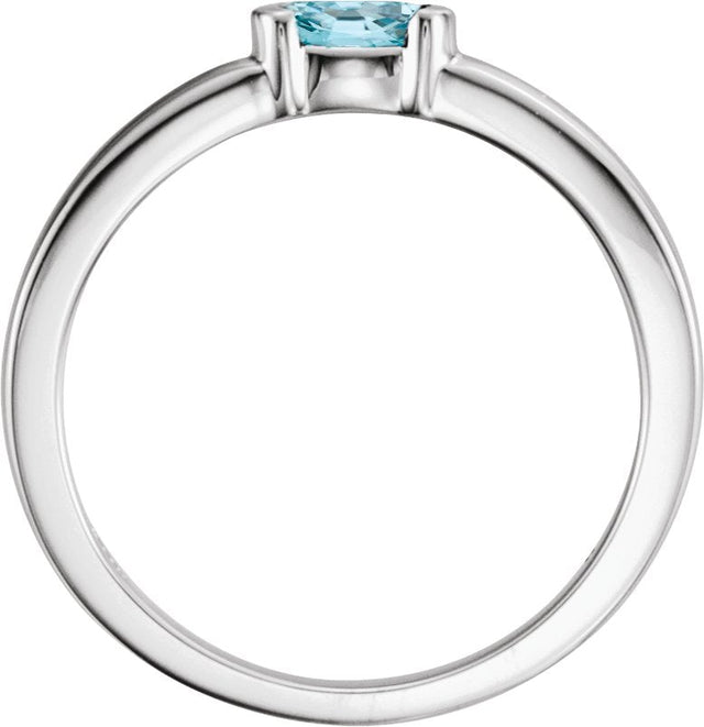 14K Gold Oval Natural Blue Zircon Half-Bezel Family Stackable Ring - White Gold - view 2
