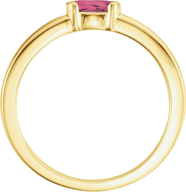 14K Gold Oval Natural Pink Tourmaline Half-Bezel Family Stackable Ring - Yellow Gold - view 2