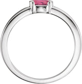 14K Gold Oval Natural Pink Tourmaline Half-Bezel Family Stackable Ring - White Gold