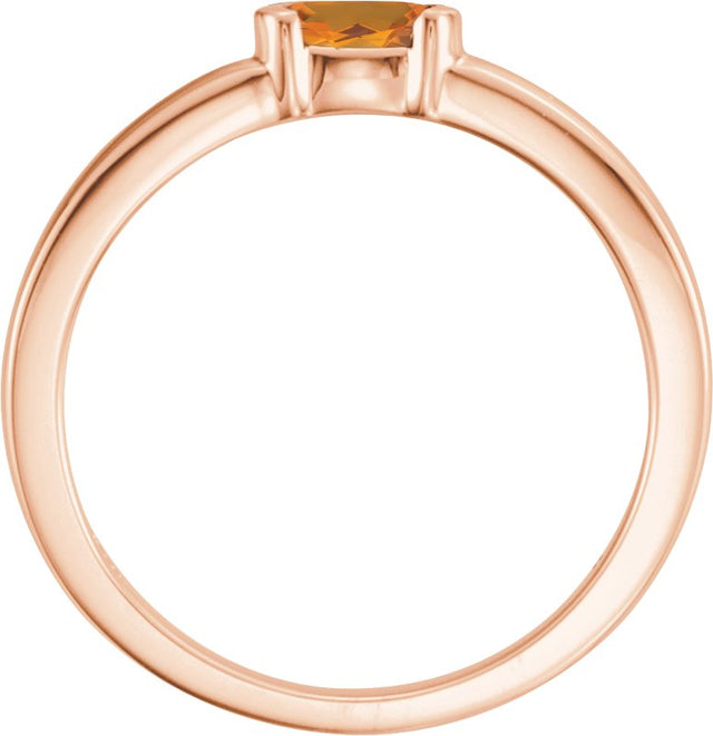 14K Gold Oval Natural Citrine Half-Bezel Family Stackable Ring - Rose Gold - view 2