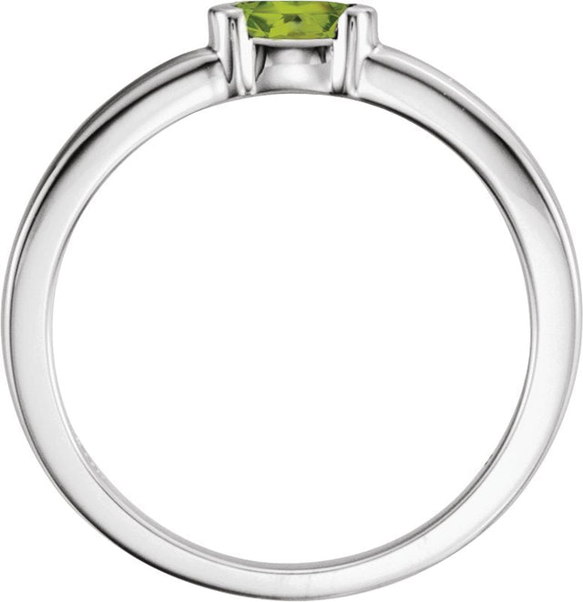 14K Gold Oval Natural Peridot Half-Bezel Family Stackable Ring - White Gold - view 2