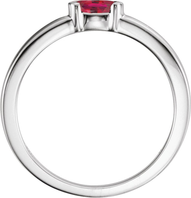14K Gold Oval Lab-Grown Ruby Half-Bezel Family Stackable Ring - White Gold - view 2