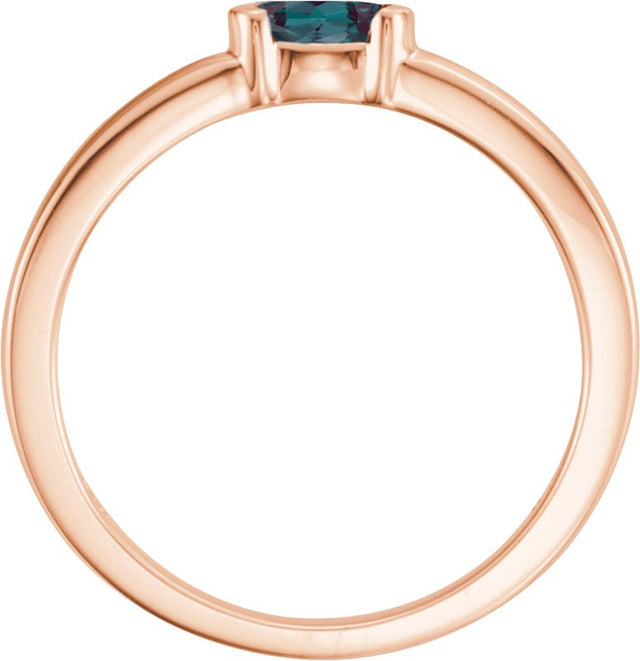 14K Gold Oval Lab-Grown Alexandrite Half-Bezel Family Stackable Ring - Rose Gold - view 2