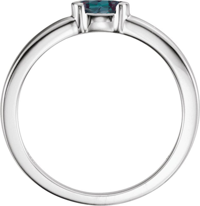 14K Gold Oval Lab-Grown Alexandrite Half-Bezel Family Stackable Ring - White Gold - view 2