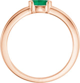 14K Gold Oval Natural Emerald Half-Bezel Family Stackable Ring - Rose Gold - view 2