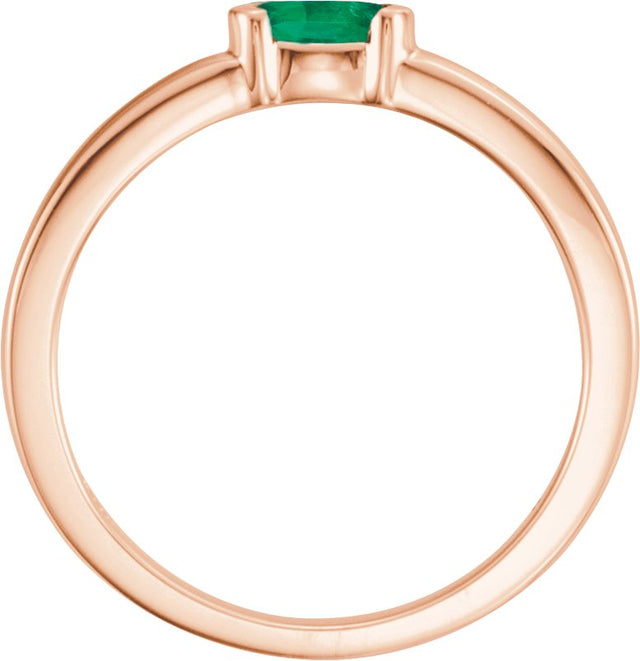 14K Gold Oval Natural Emerald Half-Bezel Family Stackable Ring - Rose Gold - view 2