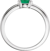 14K Gold Oval Natural Emerald Half-Bezel Family Stackable Ring - White Gold - view 2