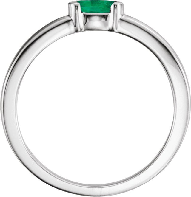 14K Gold Oval Natural Emerald Half-Bezel Family Stackable Ring - White Gold - view 2