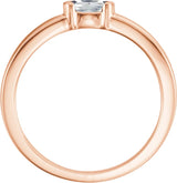 14K Gold Oval Natural White Sapphire Half-Bezel Family Stackable Ring - Rose Gold - view 2