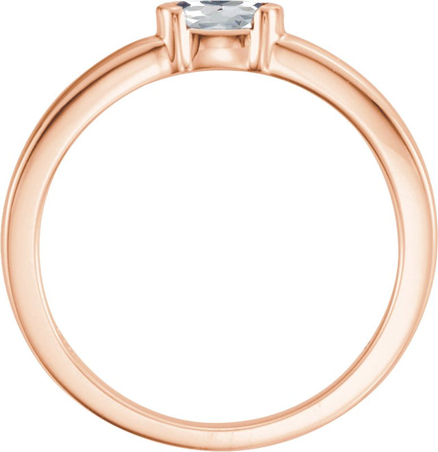 14K Gold Oval Natural White Sapphire Half-Bezel Family Stackable Ring - Rose Gold - view 2