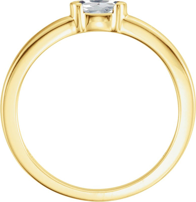 14K Gold Oval Natural White Sapphire Half-Bezel Family Stackable Ring - Yellow Gold - view 2