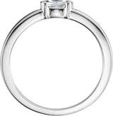 14K Gold Oval Natural White Sapphire Half-Bezel Family Stackable Ring - White Gold - view 2