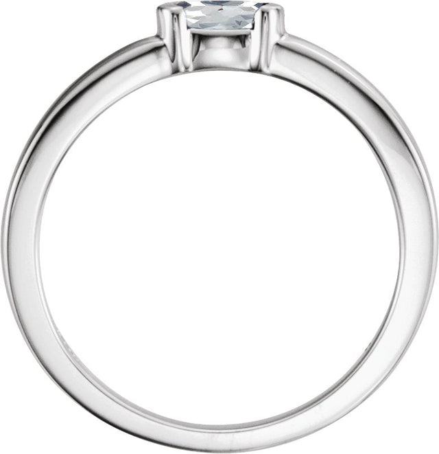 14K Gold Oval Natural White Sapphire Half-Bezel Family Stackable Ring - White Gold - view 2