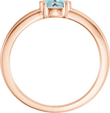 14K Gold Oval Natural Aquamarine Half-Bezel Family Stackable Ring - Rose Gold - view 2