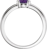 14K Gold Oval Natural Amethyst Half-Bezel Family Stackable Ring - White Gold - view 2