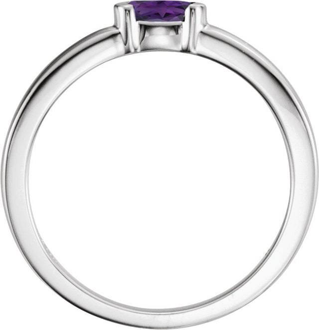 14K Gold Oval Natural Amethyst Half-Bezel Family Stackable Ring - White Gold - view 2