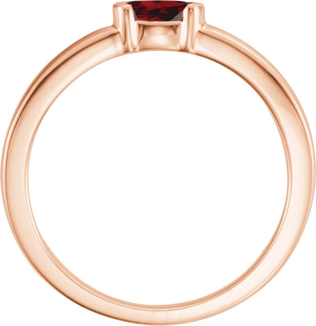 14K Gold Oval Natural Mozambique Garnet Half-Bezel Family Stackable Ring - Rose Gold - view 2