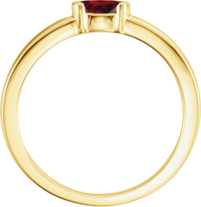 14K Gold Oval Natural Mozambique Garnet Half-Bezel Family Stackable Ring - Yellow Gold - view 2