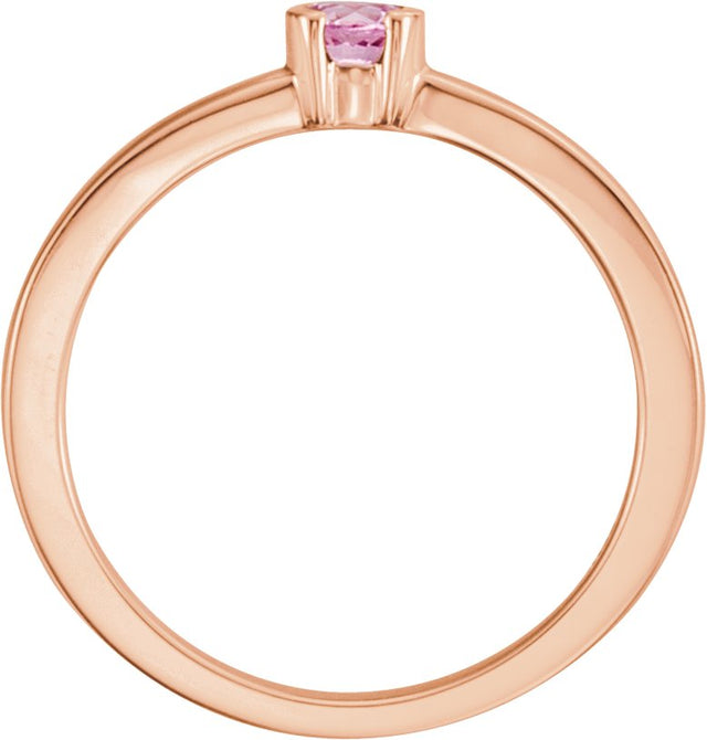 14K Gold Round Natural Pink Tourmaline Half-Bezel Family Stackable Ring - Rose Gold - view 2