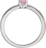 14K Gold Round Natural Pink Tourmaline Half-Bezel Family Stackable Ring - White Gold - view 2