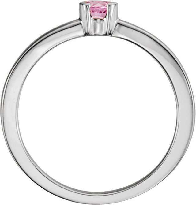 14K Gold Round Natural Pink Tourmaline Half-Bezel Family Stackable Ring - White Gold - view 2