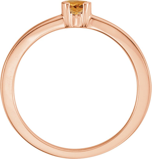 14K Gold Round Natural Citrine Half-Bezel Family Stackable Ring - Rose Gold - view 2
