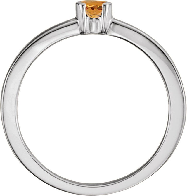 14K Gold Round Natural Citrine Half-Bezel Family Stackable Ring - White Gold - view 2