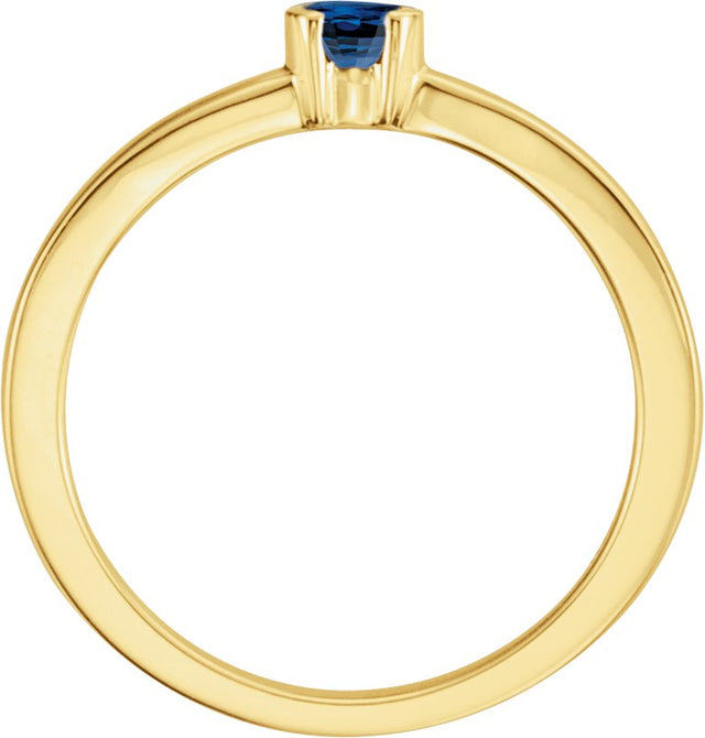 14K Gold Oval Natural Blue Sapphire Half-Bezel Family Stackable Ring - Yellow Gold - view 2