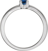 14K Gold Round Natural Blue Sapphire Half-Bezel Family Stackable Ring - White Gold - view 2