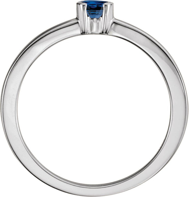 14K Gold Round Natural Blue Sapphire Half-Bezel Family Stackable Ring - White Gold - view 2